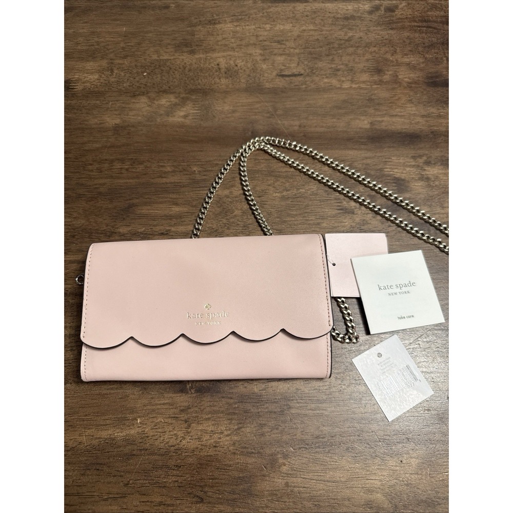 NWT Kate Spade Gemma Rose Smoke Leather Chain Crossbody WLR00552 Pink Wallet